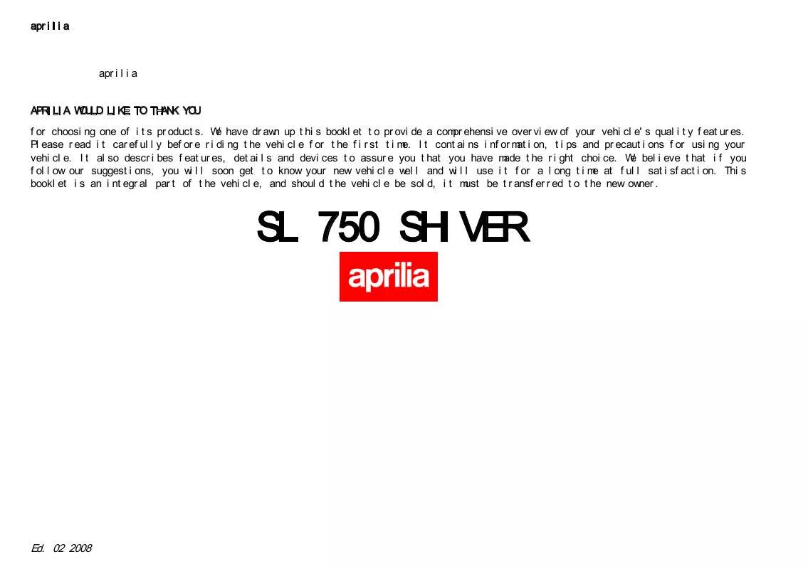 Mode d'emploi APRILIA SHIVER 750