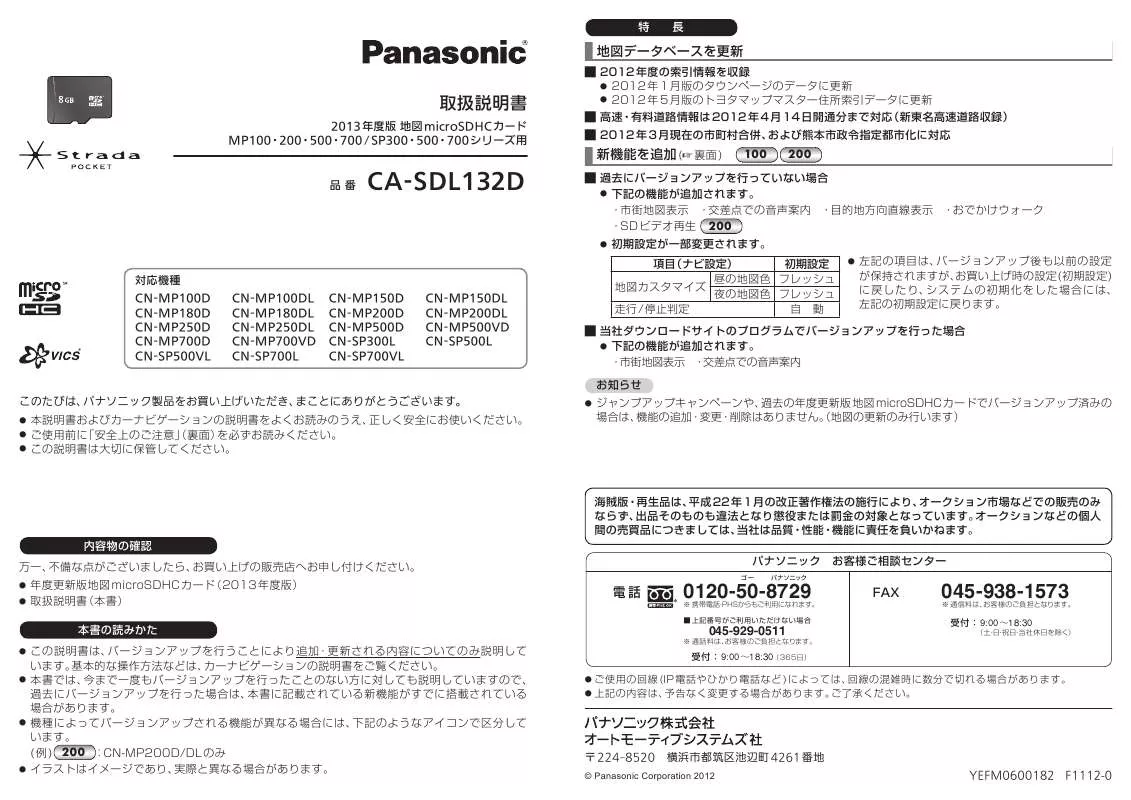 Mode d'emploi PANASONIC CA-SDL132D