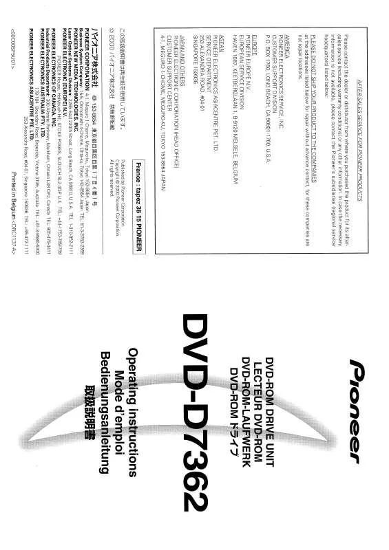Mode d'emploi PIONEER DVD-D7362