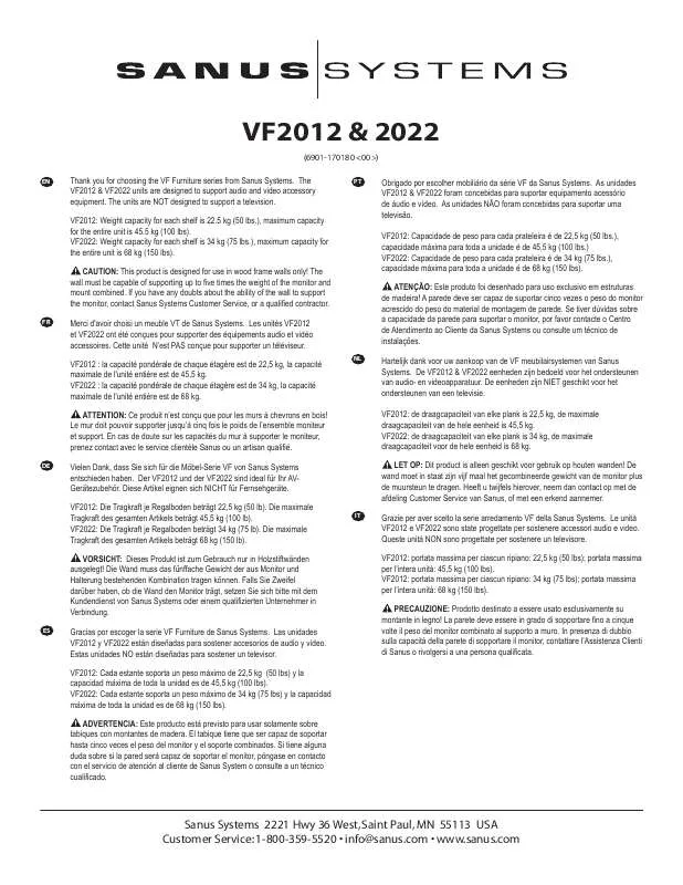 Mode d'emploi SANUS VISIONMOUNT COMPONENT SHELF-VF2021VF2022
