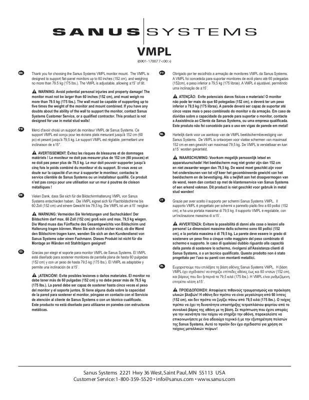 Mode d'emploi SANUS VISIONMOUNT FLAT PANEL WALL MOUNT-VMPL