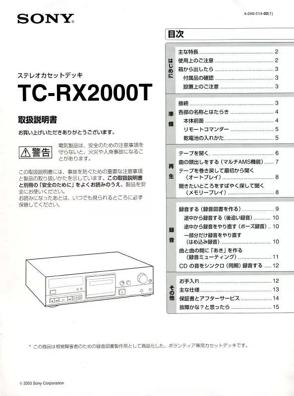 Mode d'emploi SONY TC-RX2000T