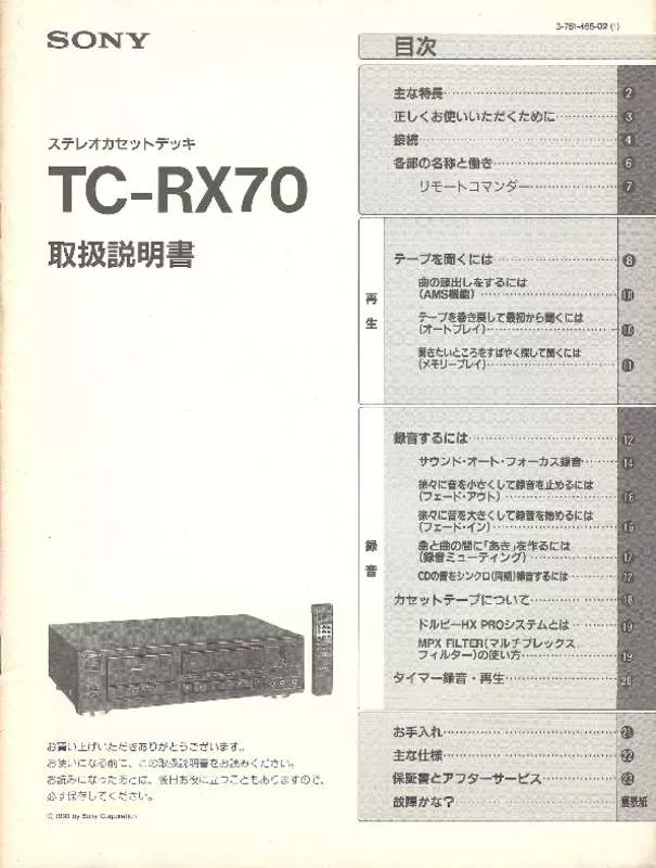Mode d'emploi SONY TC-RX70