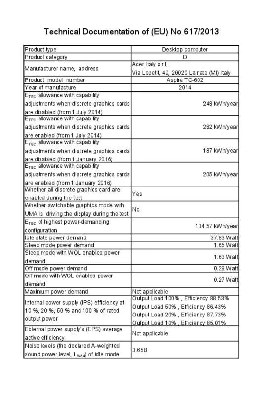 Mode d'emploi ACER ASPIRE TC-602