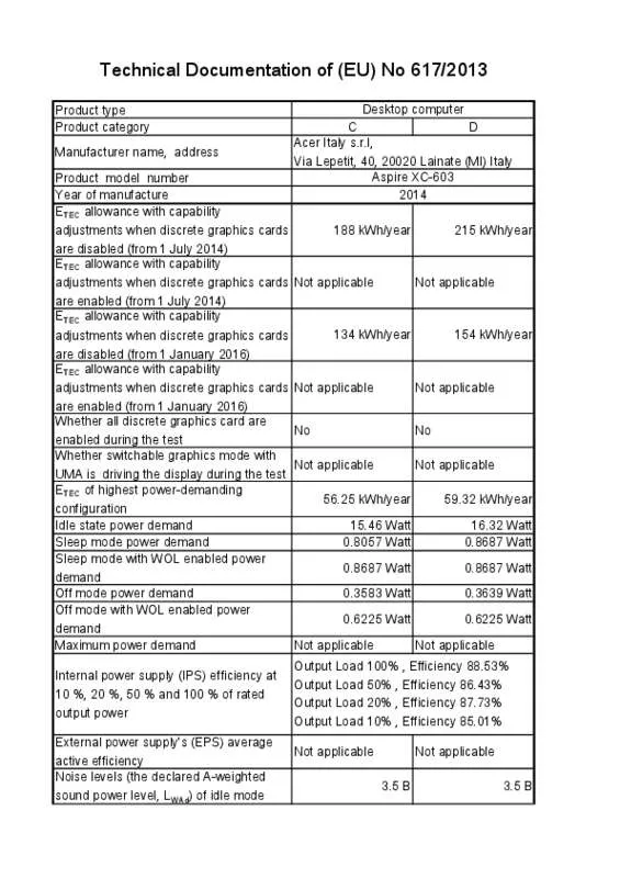 Mode d'emploi ACER ASPIRE XC-603