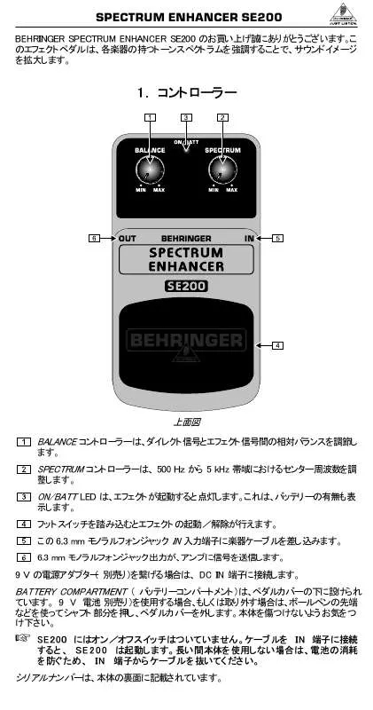 Mode d'emploi BEHRINGER SE200