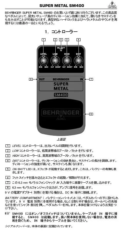 Mode d'emploi BEHRINGER SM400