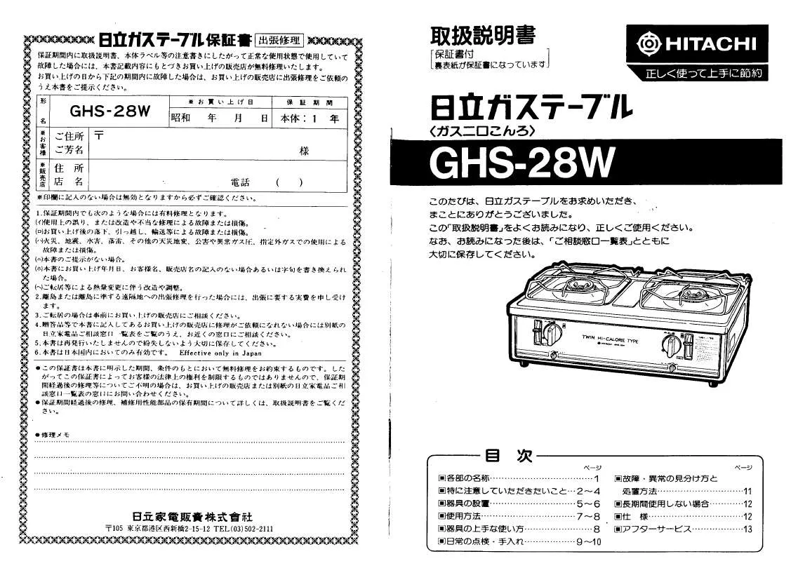 Mode d'emploi HITACHI GHS-28W