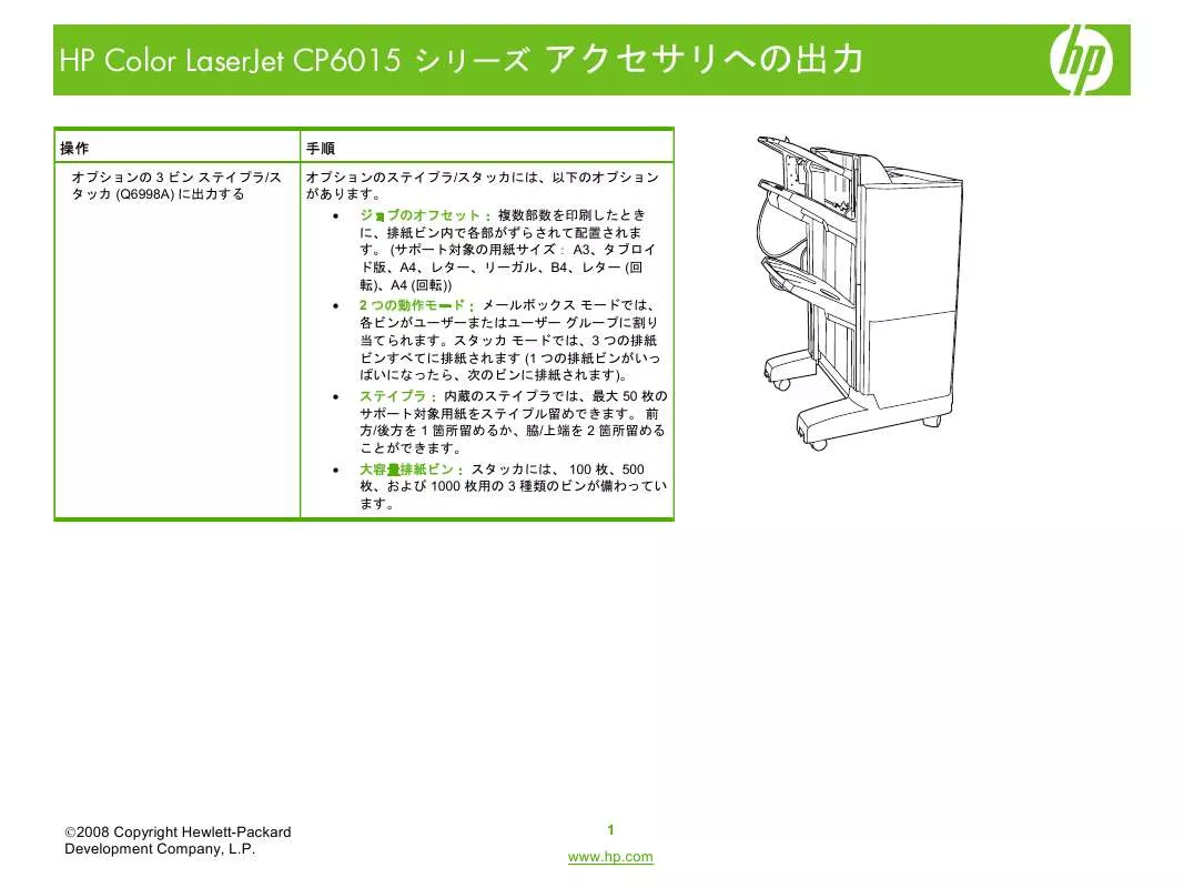 Mode d'emploi HP COLOR LASERJET CP6015