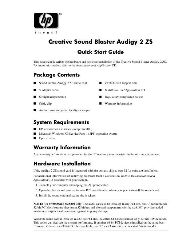 Mode d'emploi HP XW6000