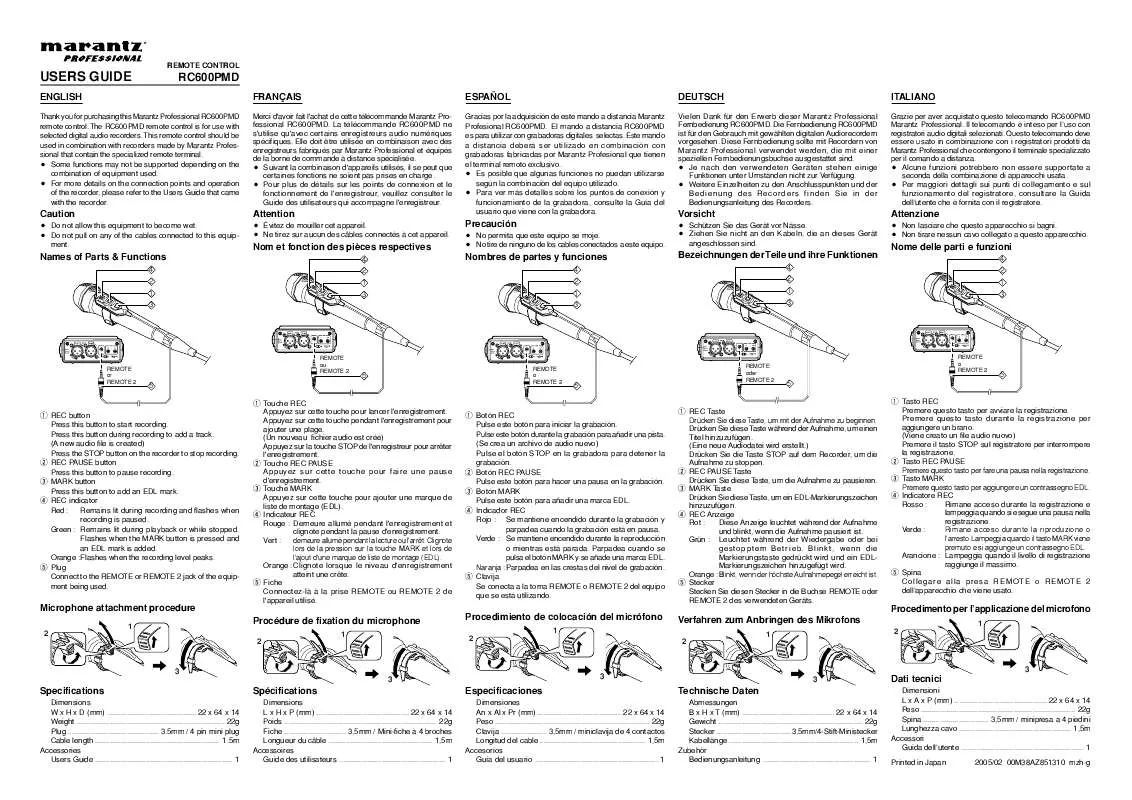 Mode d'emploi MARANTZ RC-600PMD