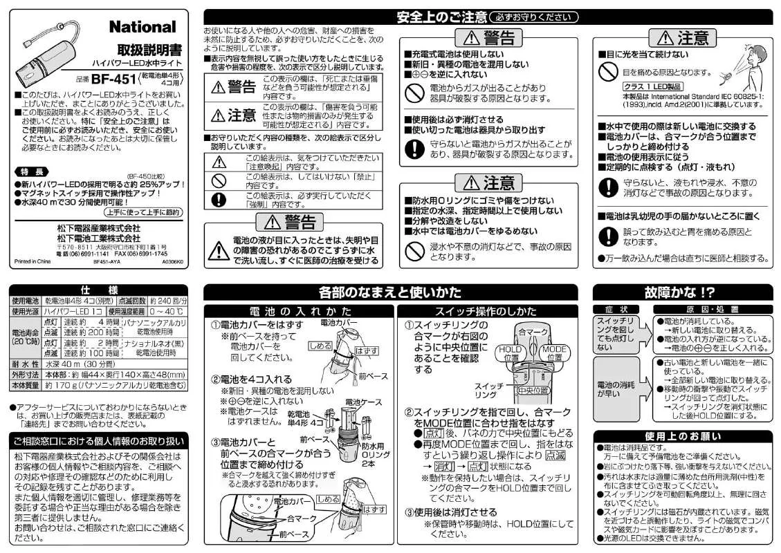 Mode d'emploi PANASONIC BF-451P