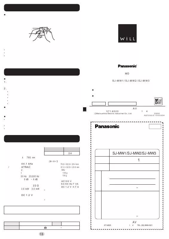 Mode d'emploi PANASONIC SJ-MW1/MW2/MW3