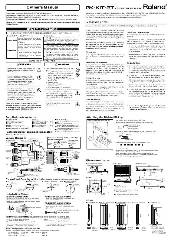 Mode d'emploi ROLAND GK-KIT-GT