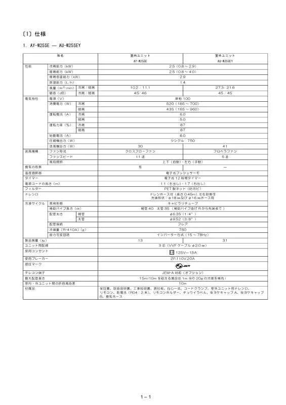 Mode d'emploi SHARP AU-W25SEY