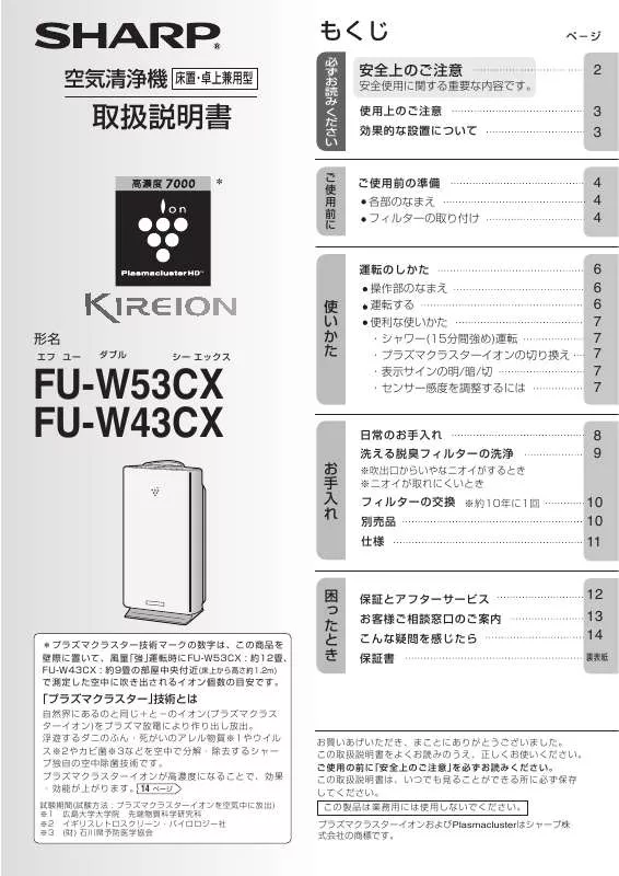 Mode d'emploi SHARP FU-W43CX