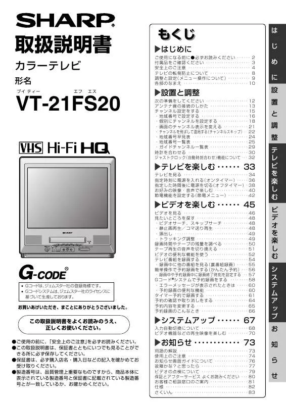 Mode d'emploi SHARP VT-21FS20