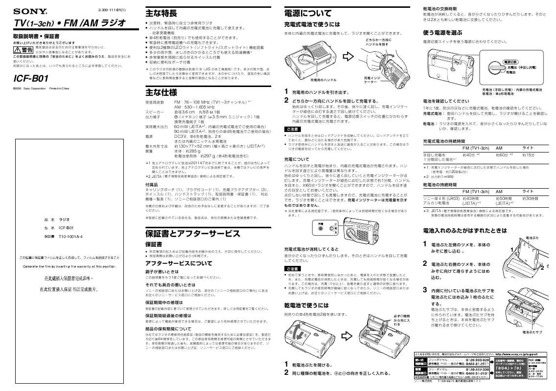 Mode d'emploi SONY ICF-B01