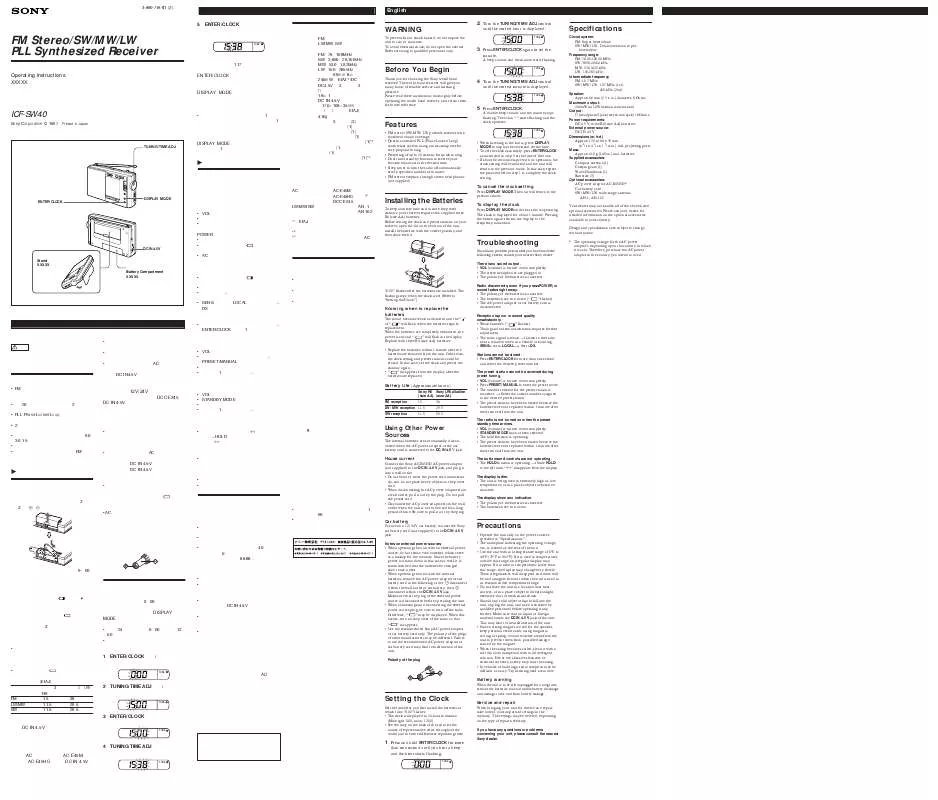 Mode d'emploi SONY ICF-SW40