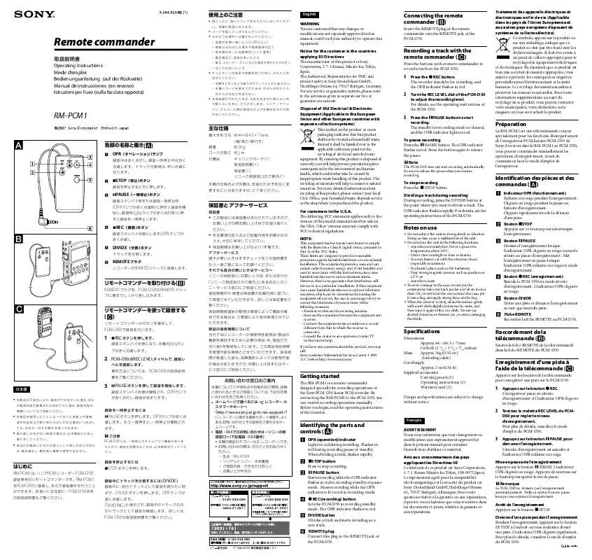 Mode d'emploi SONY RM-PCM1