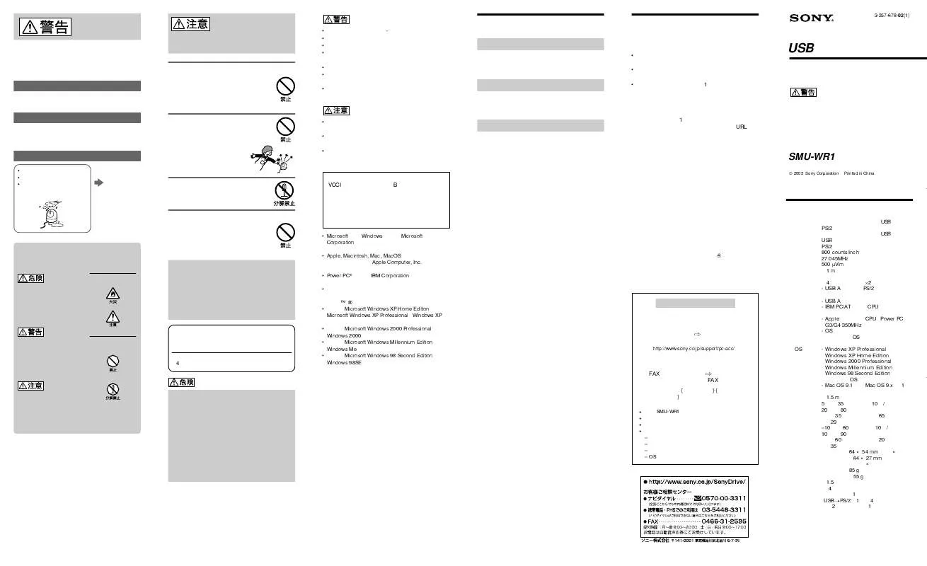 Mode d'emploi SONY SMU-WR1