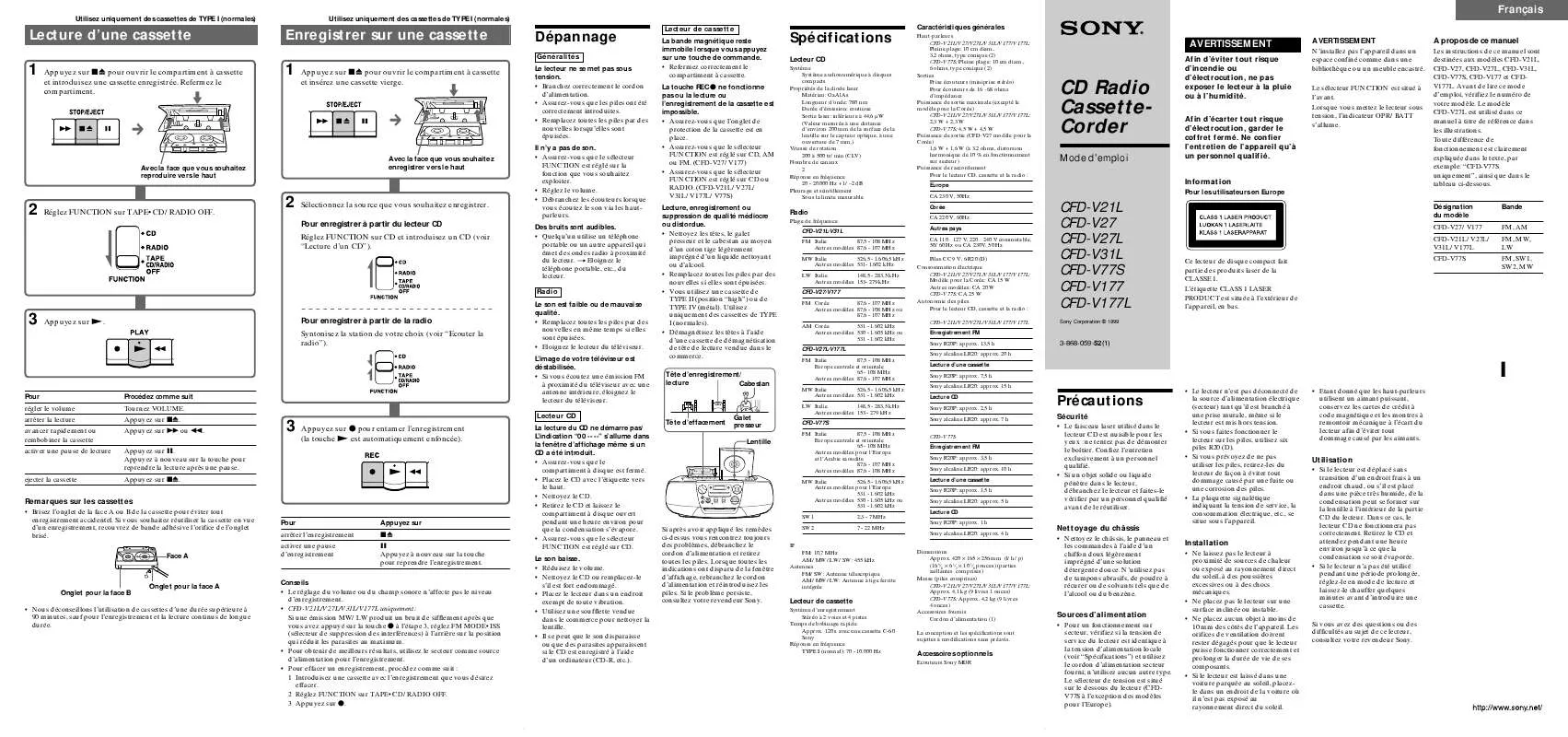 Mode d'emploi SONY SMU-WSL2