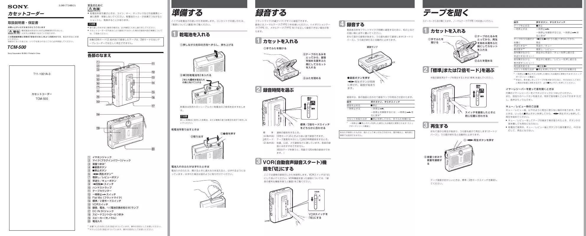 Mode d'emploi SONY TCM-500