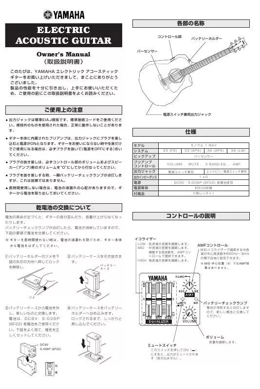 Mode d'emploi YAMAHA FG411/412, APX6/4, CG110/150, CGX101, LW5C