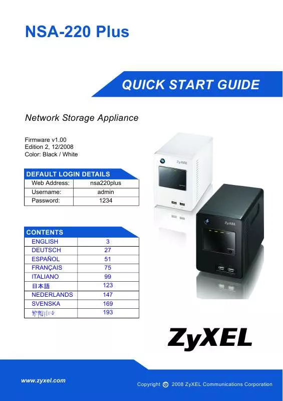 Mode d'emploi ZYXEL NSA-220 PLUS